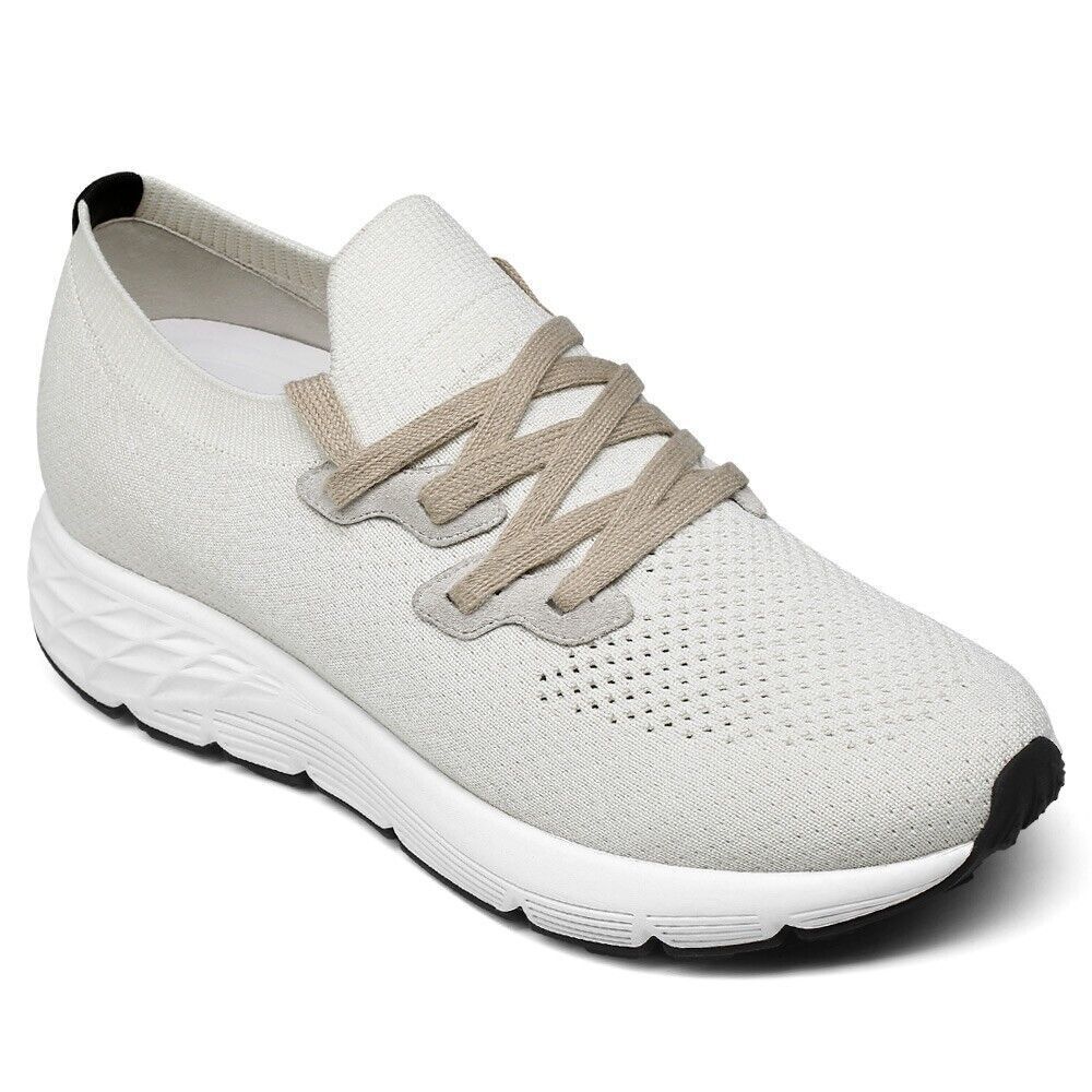 US9 CMR 2.7" Height Increasing Casual Shoes ivory Knit Men Elevator Sneakers 7CM